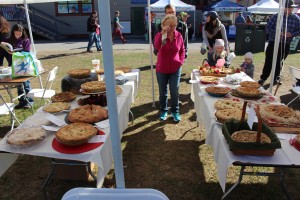 More than 30 entries wait to be sampled by judges at the 7th Annual Great New England Apple Pie Contest at Wachusett Mountain's AppleFest October 15. (Russell Steven Powell photo)